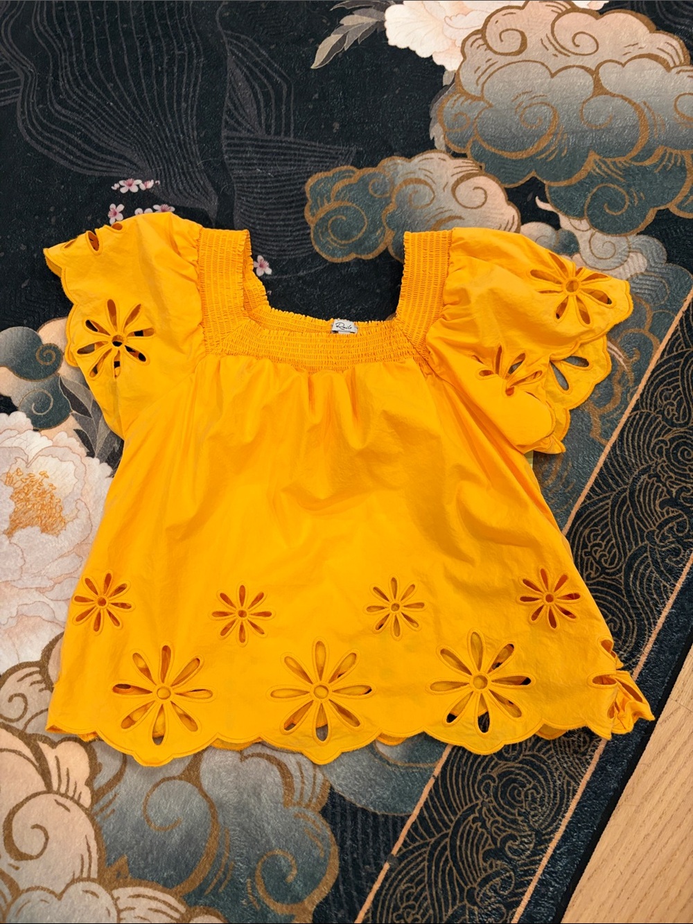Rails Yellow Eyelet Flutter-Sleeve Blouse